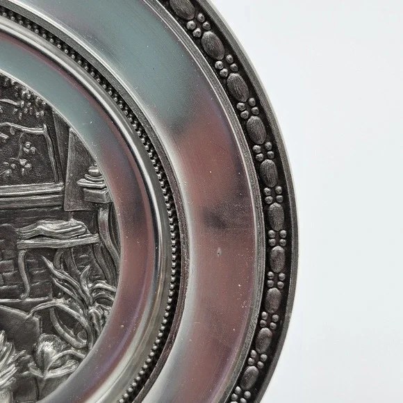 Vtg German Pewter (94% Zinc) Plate Adolf Griebjaber Depucting The Poor Poet - Picture 6 of 11